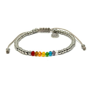 OCHRANA Pulsera ajustable de acero inoxidable con cristales de chakras de 4mm