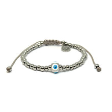 Cargar imagen en el visor de la galería, OCHRANA Pulsera ajustable de acero inoxidable con dije de ojo turco celeste de 4mm
