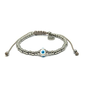 OCHRANA Pulsera ajustable de acero inoxidable con dije de ojo turco celeste de 4mm