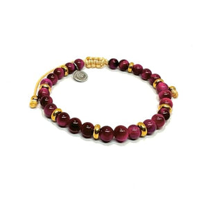 OCHRANA Pulsera ajustable de ojo de tigre rosa y acero inoxidable dorado de 6mm