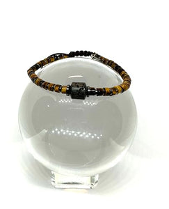 OCHRANA Pulsera ajustable de ojo de tigre cilindrico con hematita y piedra volcanica de 4mm