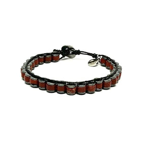 OCHRANA Pulsera ajustable de cuentas cilindricas de jaspe rojo con hematita de 6mm