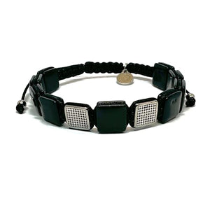 OCHRANA Pulsera ajustable de cuentas cuadradas de ojo de tigre negro con acero inoxidable de 10mm