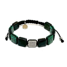 Cargar imagen en el visor de la galería, OCHRANA Pulsera ajustable de cuentas cuadradas de malaquita y ojo de tigre negro con acero inoxidable de 10mm
