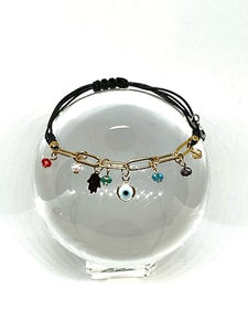 OCHRANA Pulsera ajustable con cadena de acero inoxidable dorada y dijes de cristal