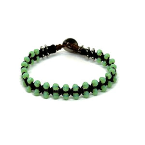 OCHRANA Pulsera ajustable tejida con cristal verde y acero inoxidable