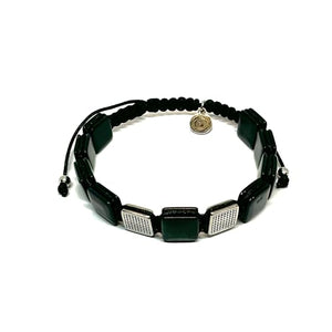 OCHRANA Pulsera ajustable de cuentas cuadradas de ojo de tigre negro con acero inoxidable de 10mm