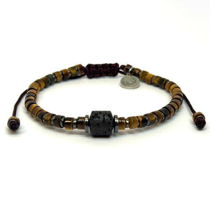 OCHRANA Pulsera ajustable de ojo de tigre cilindrico con hematita y piedra volcanica de 4mm