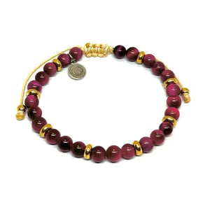 OCHRANA Pulsera ajustable de ojo de tigre rosa y acero inoxidable dorado de 6mm