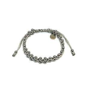 OCHRANA Pulsera ajustable de macramé plateada con cuentas de acero inoxidable de 4mm