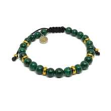 Cargar imagen en el visor de la galería, OCHRANA Pulsera ajustable de malaquita verde y acero inoxidable dorado de 6mm
