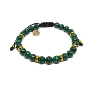 OCHRANA Pulsera ajustable de malaquita verde y acero inoxidable dorado de 6mm