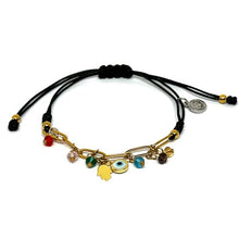 Cargar imagen en el visor de la galería, OCHRANA Pulsera ajustable con cadena de acero inoxidable dorada y dijes de cristal
