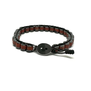 OCHRANA Pulsera ajustable de cuentas cilindricas de jaspe rojo con hematita de 6mm