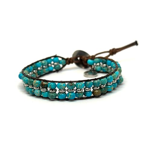 OCHRANA Pulsera ajustable tejida con jaspe sedimento cilindrico con acero inoxidable