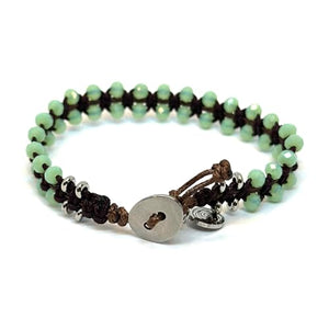 OCHRANA Pulsera ajustable tejida con cristal verde y acero inoxidable