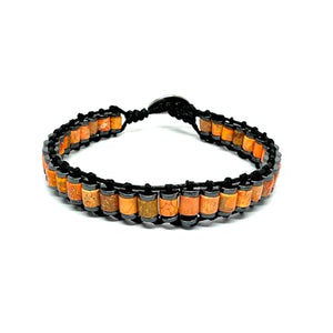 OCHRANA Pulsera ajustable de 18 cm de jaspe naranja con hematita cosida de 4mm