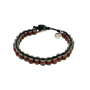 OCHRANA Pulsera ajustable de cuentas cilindricas de jaspe rojo con hematita de 6mm