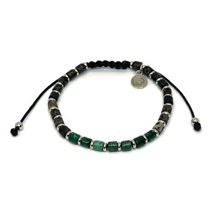 OCHRANA Pulsera ajustable de jaspe cilindrico verde con nego y acero inoxidable de 4mm