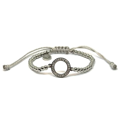 OCHRANA Pulsera ajustable de acero inoxidable con dije de circulo con zirconia de 4mm