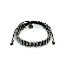 Cargar imagen en el visor de la galería, OCHRANA Pulsera ajustable tejida negra con cuentas de acero inoxidable de 4mm
