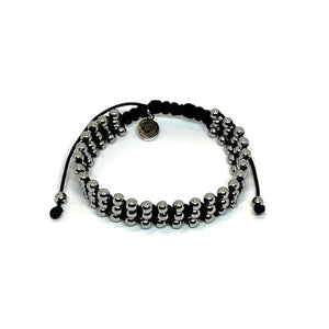 OCHRANA Pulsera ajustable tejida negra con cuentas de acero inoxidable de 4mm