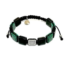 Cargar imagen en el visor de la galería, OCHRANA Pulsera ajustable de cuentas cuadradas de malaquita y ojo de tigre negro con acero inoxidable de 10mm
