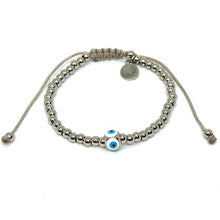 Cargar imagen en el visor de la galería, OCHRANA Pulsera ajustable de acero inoxidable con dije de ojo turco celeste de 4mm
