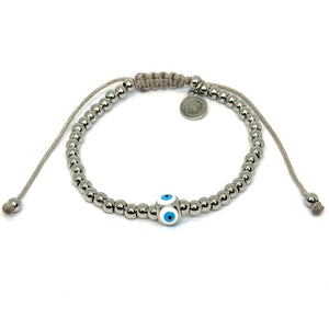 OCHRANA Pulsera ajustable de acero inoxidable con dije de ojo turco celeste de 4mm