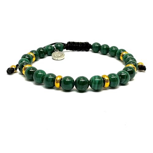 OCHRANA Pulsera ajustable de malaquita verde y acero inoxidable dorado de 6mm