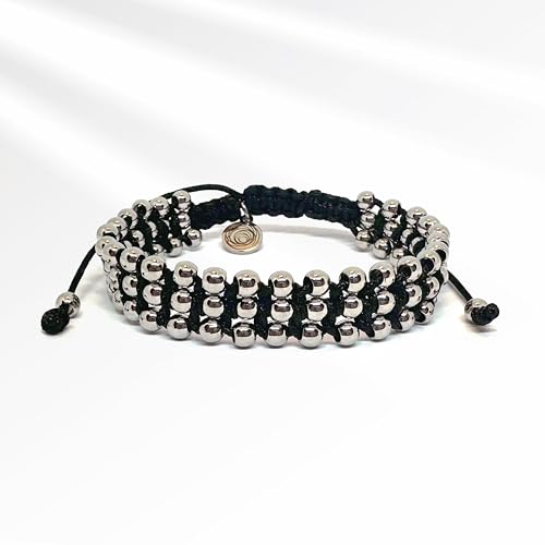 OCHRANA Pulsera ajustable tejida negra con cuentas de acero inoxidable de 4mm