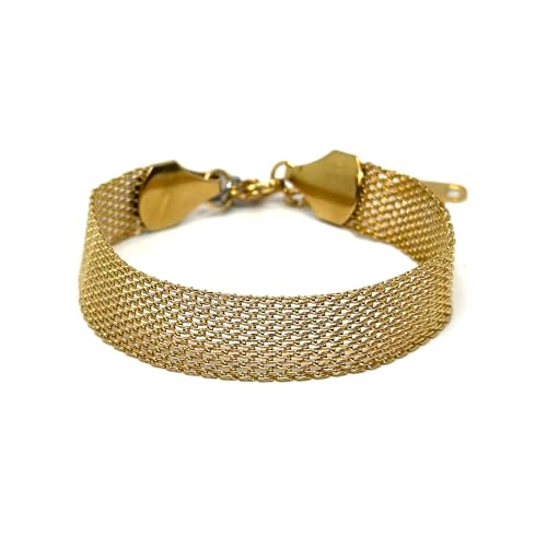 OCHRANA Pulsera ajustable de malla de acero inoxidable dorada