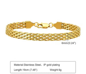 OCHRANA Pulsera ajustable de tejido de acero inoxidable dorado