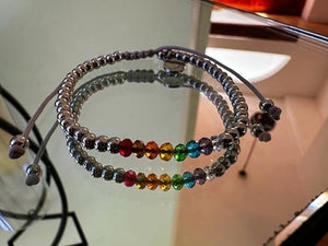 OCHRANA Pulsera ajustable de acero inoxidable con cristales de chakras de 4mm