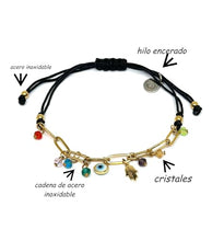 Cargar imagen en el visor de la galería, OCHRANA Pulsera ajustable con cadena de acero inoxidable dorada y dijes de cristal
