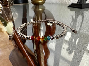 OCHRANA Pulsera ajustable de acero inoxidable con cristales de chakras de 4mm