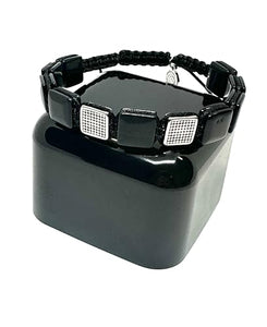 OCHRANA Pulsera ajustable de cuentas cuadradas de ojo de tigre negro con acero inoxidable de 10mm