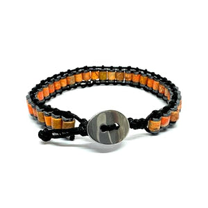 OCHRANA Pulsera ajustable de 18 cm de jaspe naranja con hematita cosida de 4mm