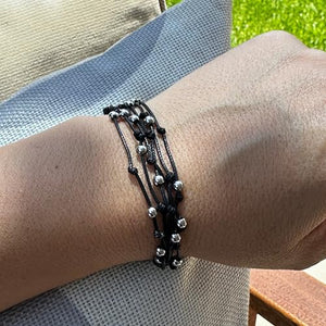 OCHRANA Pulsera de 17.5 cm de hilo tejido con cuentas de acero inoxidable de 4mm