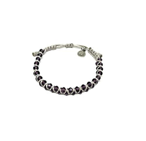 OCHRANA pulsera ajustable de macramé plateado con cristal facetado morado