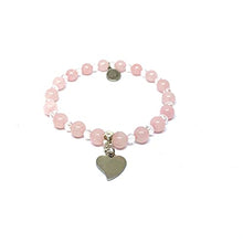 Cargar imagen en el visor de la galería, OCHRANA Pulsera elástica de 17.5 cm de cuarzo rosa de 6mm con cristal facetado y dije de corazón
