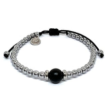 Cargar imagen en el visor de la galería, OCHRANA Pulsera ajustable de hematita silver con ágata negra mate de 4mm
