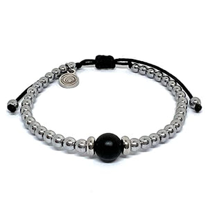 OCHRANA Pulsera ajustable de hematita silver con ágata negra mate de 4mm