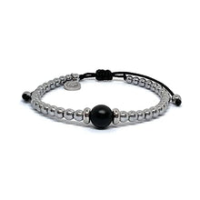 Cargar imagen en el visor de la galería, OCHRANA Pulsera ajustable de hematita silver con ágata negra mate de 4mm
