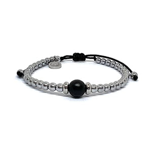 OCHRANA Pulsera ajustable de hematita silver con ágata negra mate de 4mm