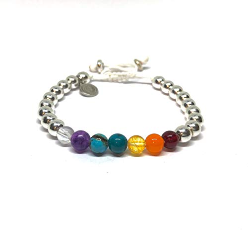 Pulsera Ajustable de los 7 Chakras con hematita Plateada de 6mm - Ochrana México