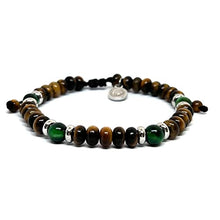 Cargar imagen en el visor de la galería, OCHRANA Pulsera ajustable de ojo de tigre cilindrico con ojo de tigre verde y acero inoxidable de 6mm
