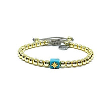 Cargar imagen en el visor de la galería, OCHRANA Pulsera ajustable de hematita dorada de 4mm con piedra cuadrada con estrella de acero
