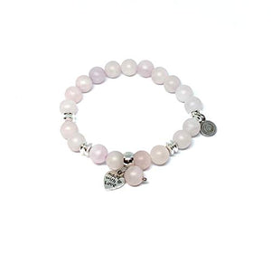 Pulsera de 18 cm con Cuarzo Rosa Mate, hematita Plateada y Dije de Corazon de 8mm - Ochrana México