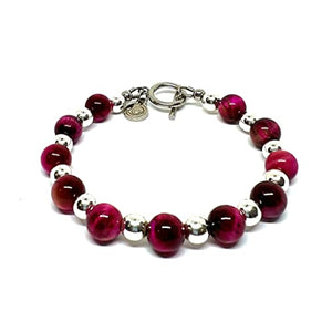 OCHRANA pulsera de 17.5 cm de ojo de tigre rosa con hematita plateada de 8mm